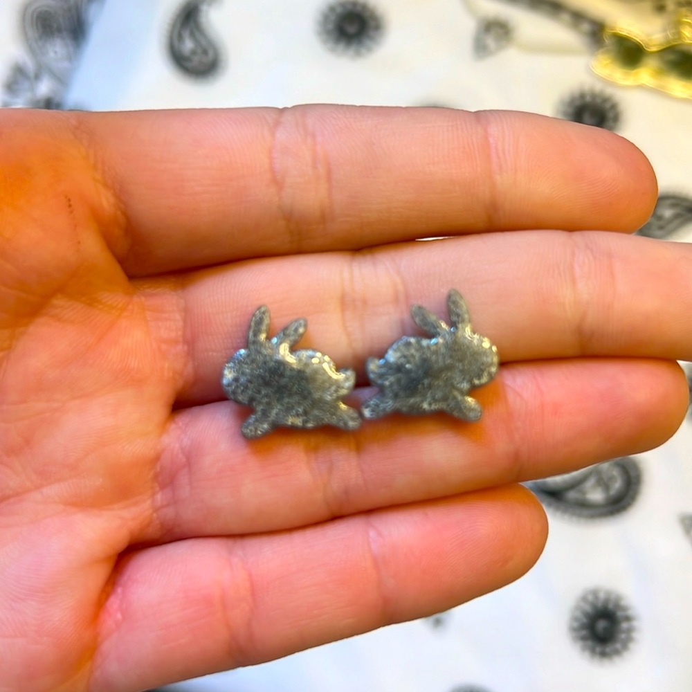 Gray sparkly, bunny earrings